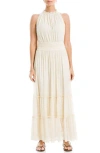 Max Studio Mock Neck Lace Mesh Dress In Cream