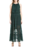Max Studio Mock Neck Lace Mesh Dress In Forest Green