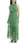 Max Studio Mock Neck Lace Mesh Dress In Green