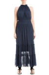 Max Studio Mock Neck Lace Mesh Dress In Sapphire