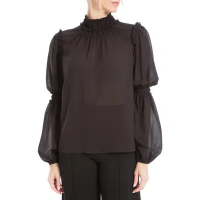 Max Studio Mock Neck Long Sleeve Top In Black
