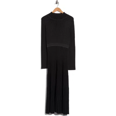 Max Studio Mock Neck Long Sleeved Plaited Rib Dress In Black