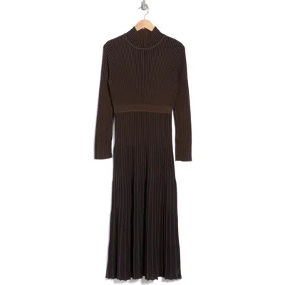 Max Studio Mock Neck Long Sleeved Plaited Rib Dress In Brown