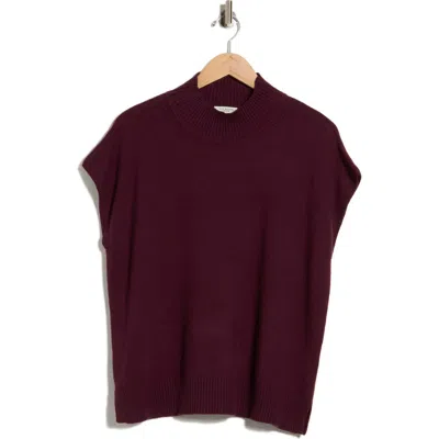 Max Studio Mock Neck Short Sleeve Sweater In Burgundy