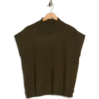 Max Studio Mock Neck Short Sleeve Sweater In Green