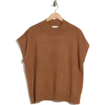 Max Studio Mock Neck Short Sleeve Sweater In Brown