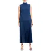 Max Studio Mock Neck Sleeveless Sweater & Pleated Skirt Set In Sapphire