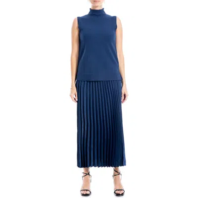 Max Studio Mock Neck Sleeveless Sweater & Pleated Skirt Set In Sapphire