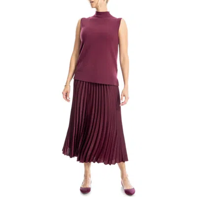 Max Studio Mock Neck Sleeveless Sweater & Pleated Skirt Set In Wine