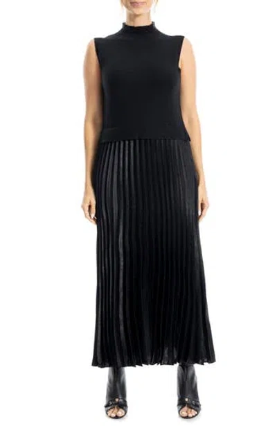 Max Studio Mock Neck Sleeveless Twofer Dress In Black