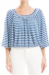 Max Studio Off The Shoulder Top In Cream/ Blue Even Stripe