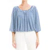 Max Studio Off The Shoulder Top In Cream/blue Even Stripe