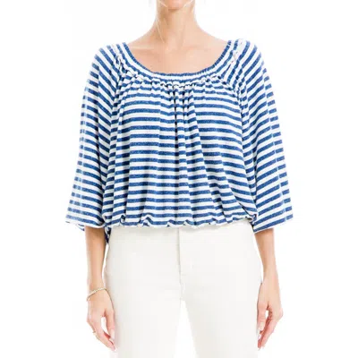 Max Studio Off The Shoulder Top In Cream/blue Even Stripe