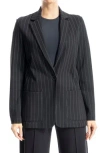 Max Studio One-button Double Knit Blazer In Black/ivory Stripe