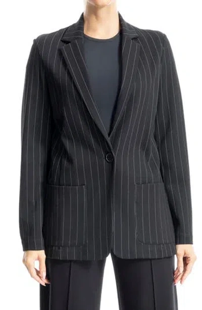 Max Studio One-button Double Knit Blazer In Black/ivory Stripe