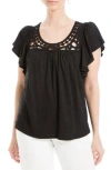 Max Studio Open Stitch Crinkle Top In Black