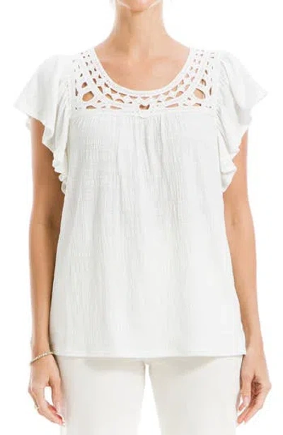 Max Studio Open Stitch Crinkle Top In White