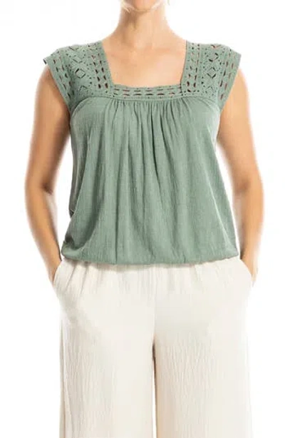 Max Studio Open Stitch Square Neck Top In Green