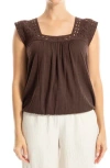 Max Studio Open Stitch Square Neck Top In Brown