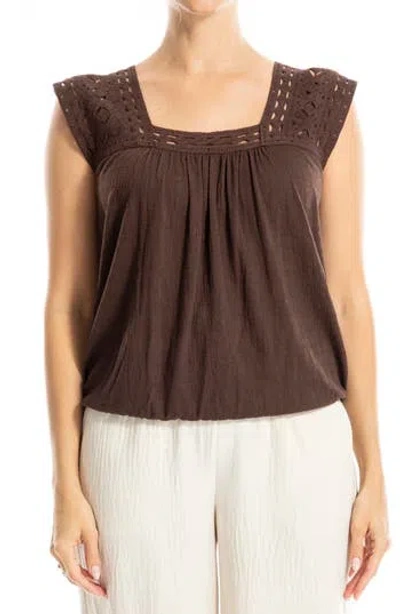 Max Studio Open Stitch Square Neck Top In Brown