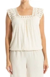 Max Studio Open Stitch Square Neck Top In White