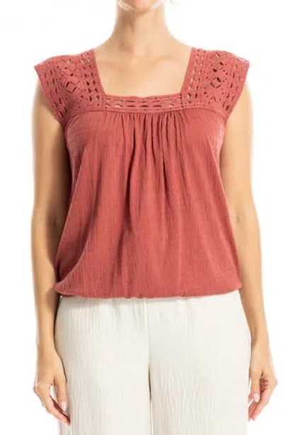 Max Studio Open Stitch Square Neck Top In Red