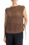Max Studio Open Stitch Sweater Vest In Brown