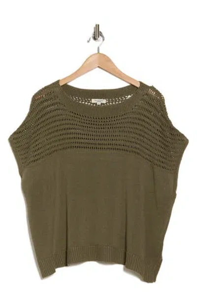 Max Studio Open Weave Dolman Sweater In Army