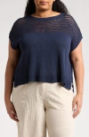 Max Studio Open Weave Dolman Sweater In Dark Navy