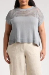 Max Studio Open Weave Dolman Sweater In Gray