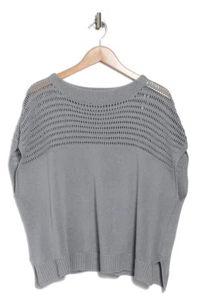 Max Studio Open Weave Dolman Sweater In Slate