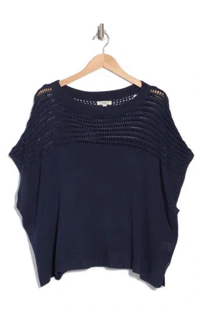 Max Studio Open Weave Dolman Tank In Dark Navy