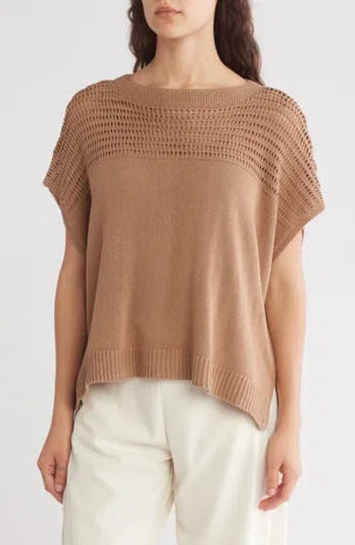 Max Studio Open Weave Dolman Tank In Vicuna