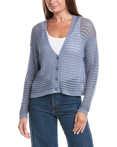 Max Studio Open Weave Long Sleeve Linen-blend Cardigan In Blue