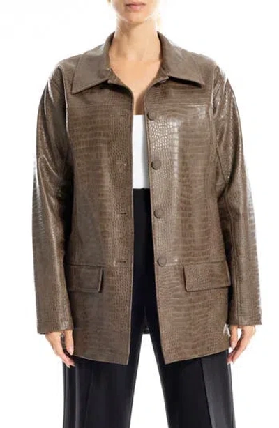 Max Studio Oversize Croc-embossed Faux Leather Jacket In Brown