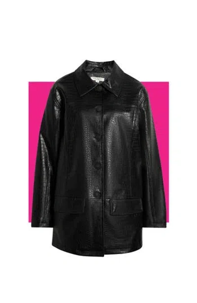 Max Studio Oversize Croc-embossed Faux Leather Jacket In Black
