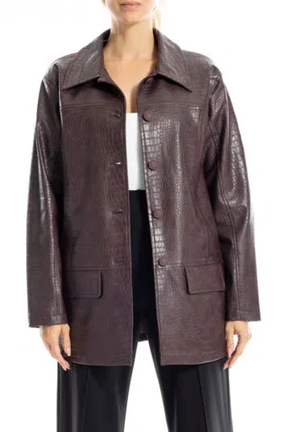 Max Studio Oversize Croc-embossed Faux Leather Jacket In Purple