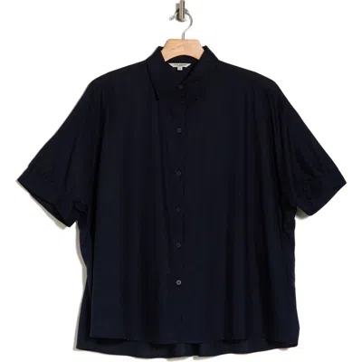 Max Studio Oversize Linen Blend Button-up Shirt In Navy