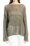 Max Studio Oversize Open Knit Sweater In Army