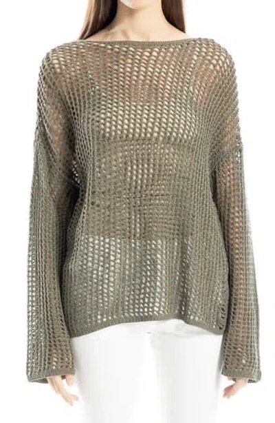 Max Studio Oversize Open Knit Sweater In Army