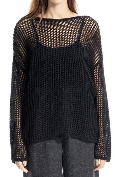 Max Studio Oversize Open Knit Sweater In Black