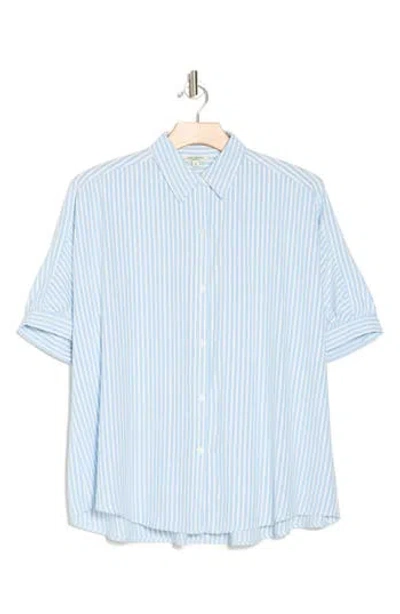 Max Studio Oversize Pinstripe Button-up Shirt In Chambray/black Framed Stripe
