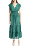 Max Studio Pebble Crepe Flutter Sleeve Maxi Dress In Green