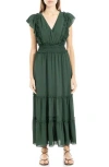 Max Studio Pebble Crepe Flutter Sleeve Maxi Dress In Hunter Green