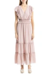 Max Studio Pebble Crepe Flutter Sleeve Maxi Dress In Mauve