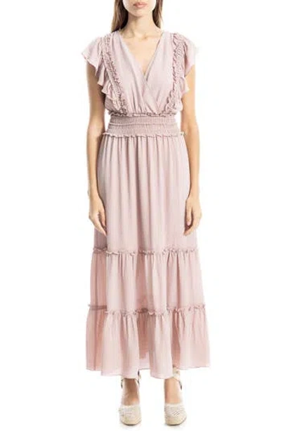 Max Studio Pebble Crepe Flutter Sleeve Maxi Dress In Mauve