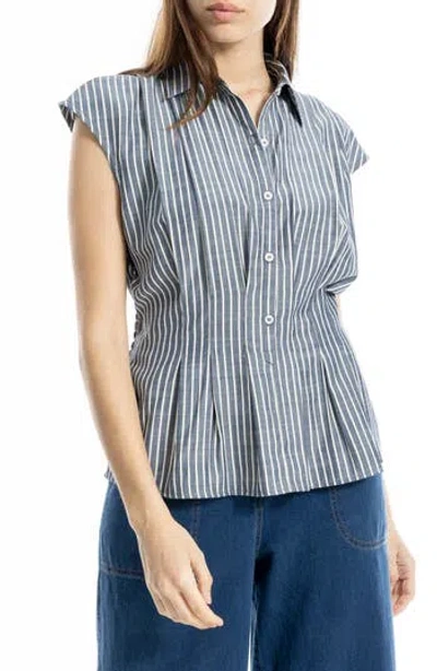 Max Studio Pin Tuck Pleat Button Front Shirt In Gray