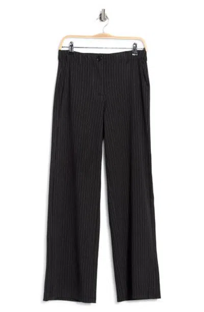 Max Studio Pinstripe High Waist Wide Leg Trousers In Black/ Ivory Pinstripe