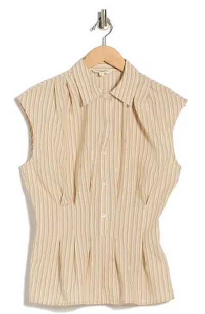 Max Studio Pinstripe Pleated Sleeveless Shirt