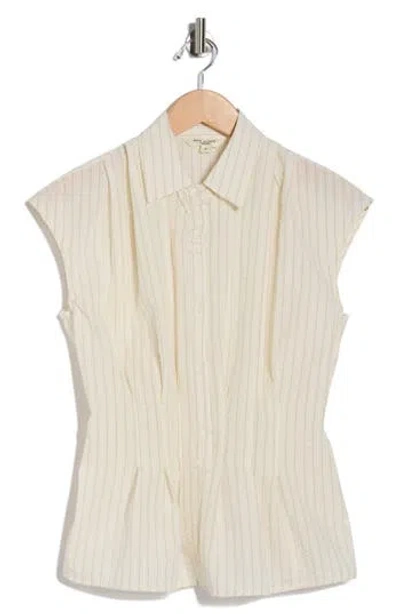 Max Studio Pinstripe Pleated Sleeveless Shirt In Neutral